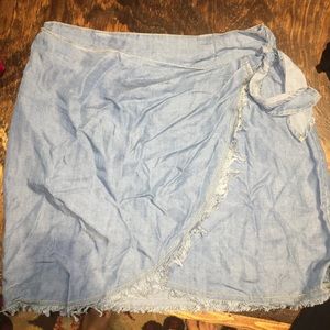 vestique wrap denim mini skirt